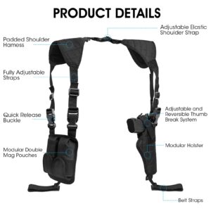 ZZY Shoulder Holster, Adjustable Vertical Gun Holster, Shoulder Holster for Pistols with Double Magazine Pouch, Left and Right Handed Universal Concealed Carry Holster for Most Kinds of Pistols