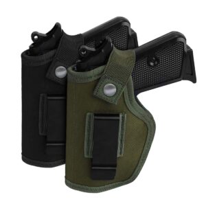 2 pack gun holsters for concealed carry, universal inside outside waistband holster for pistols, iwb belt holster for right & left hand, fits subcompact compact full size pistols, black & green