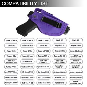 LGTFY Universal Concealed Carry Gun Holsters Right Left Hand with Mag Pouch for Men Women, IWB/OWB 380 9mm Holsters for Pistols, Fits S&W M&P Shield Glock, Similar Handguns (Purple)