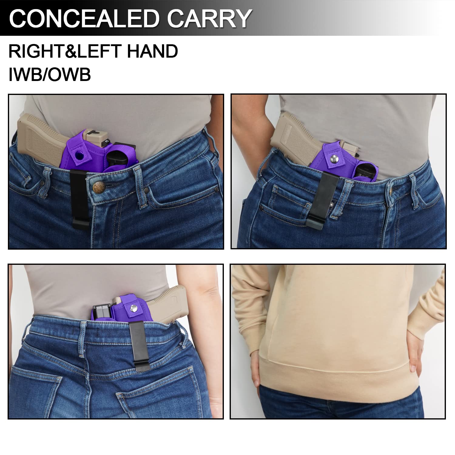 LGTFY Universal Concealed Carry Gun Holsters Right Left Hand with Mag Pouch for Men Women, IWB/OWB 380 9mm Holsters for Pistols, Fits S&W M&P Shield Glock, Similar Handguns (Purple)