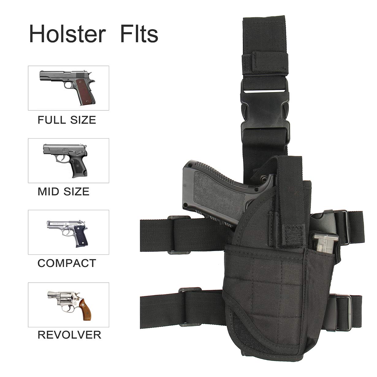 ASETIC Drop Leg Holster for Pistol- Right Handed Tactical Thigh Airsoft Pistol Holster with Magazine Pouch Adjustable Gun Holster