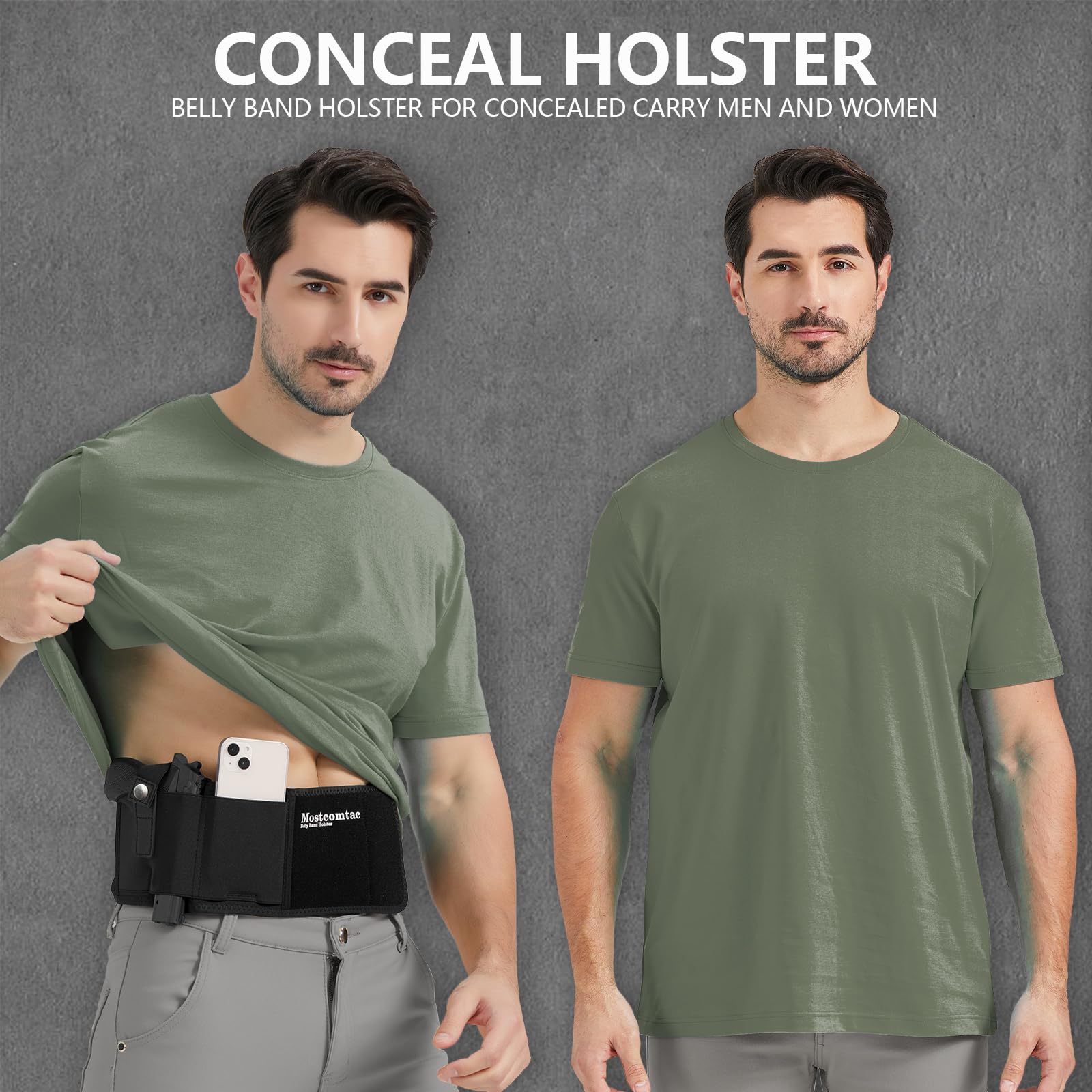 Mostcomtac Belly Band Holster for Concealed Carry - Gun Holsters for Men Women, Waist Holster for Pistols, Fit Glock, Ruger Lcp, S&W M&P 40 Shield Bodyguard, Sig Sauer, Beretta, 1911, Etc(Black S)