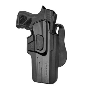 gun holster, owb holster paddle polymer fit: taurus th9 / th9c - outside waistband open carry holster with safety lock - angle adjustable / 1.5"-2" belt adjustable (black, right)