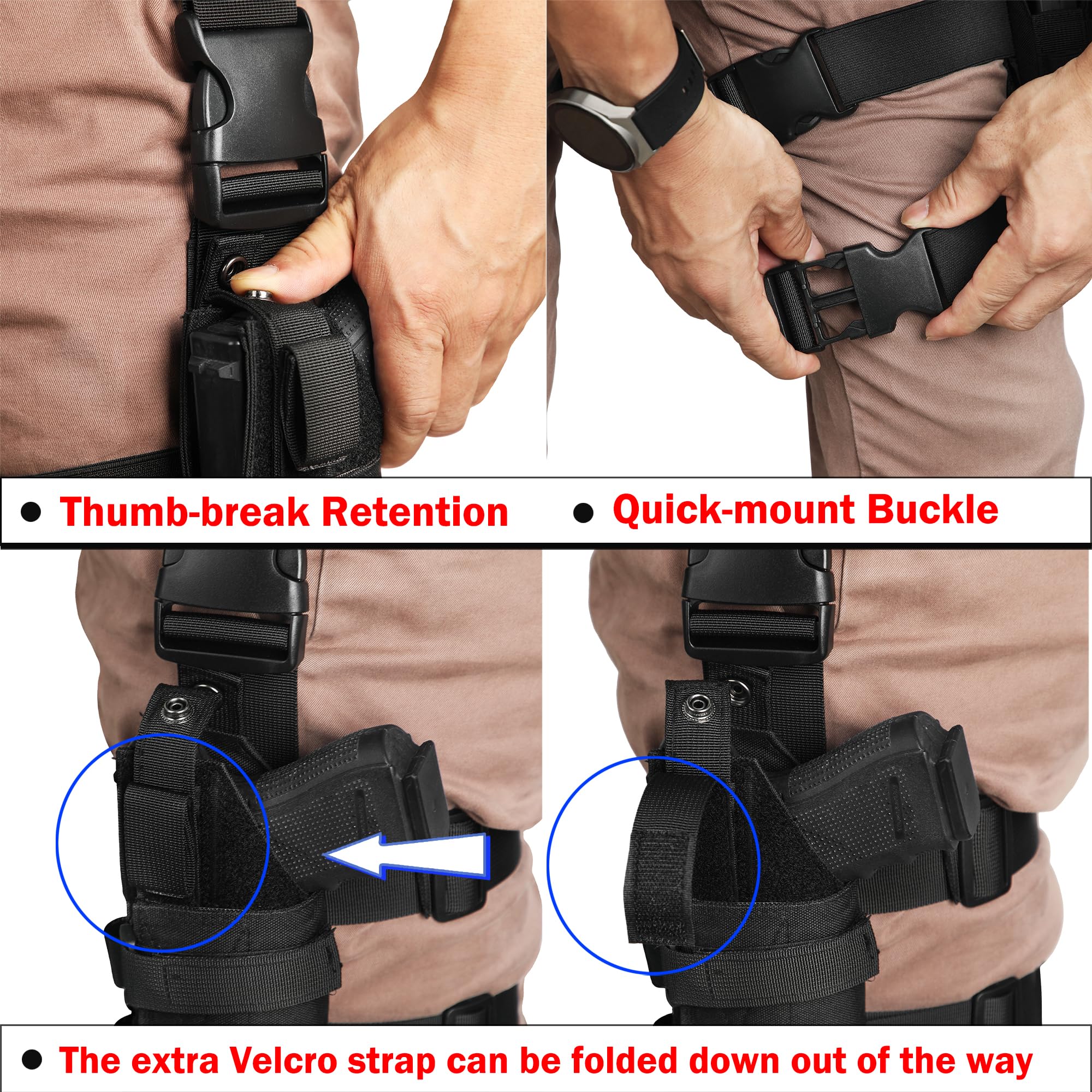 Left Handed Drop Leg Tactical Gun Holster fit Pistol with Optic/Light/Laser, Adjustable Thigh Nylon Gun Holster Compatible with Glock 1911 S&W Sig Sauer Taurus Berreta CZ HK and More