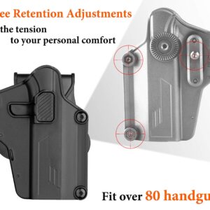 Multi-Fit Gun Holster Fits 80+ Pistols, OWB Tactical Holster for Glock/Sig Sauer/CZ/Ruger/Springfield/Beretta/S&W M&P/1911/Taurus/HK/CZ/Walther, 360° Adjustable Open Carry Holster - Right Handed