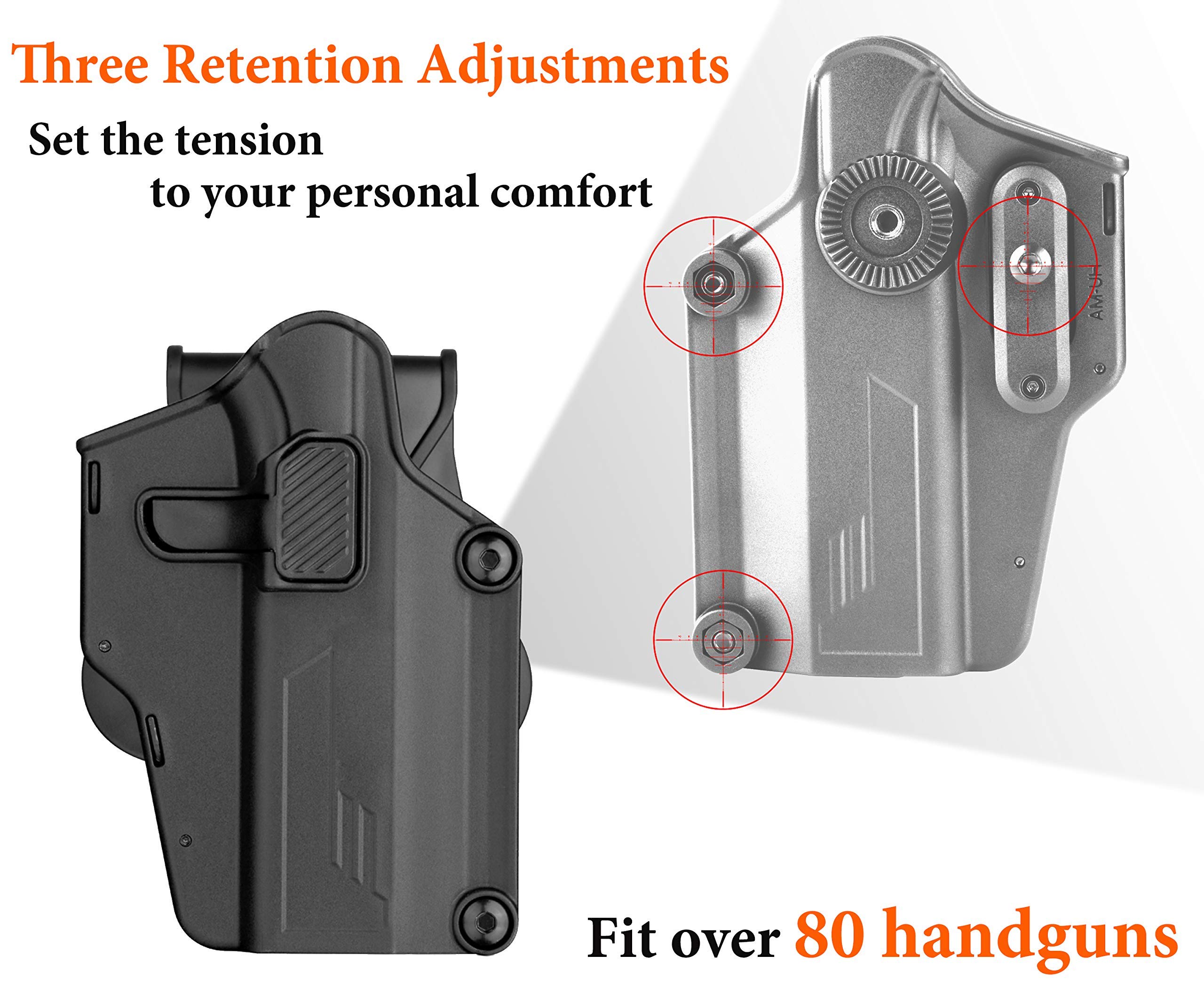 Multi-Fit Gun Holster Fits 80+ Pistols, OWB Tactical Holster for Glock/Sig Sauer/CZ/Ruger/Springfield/Beretta/S&W M&P/1911/Taurus/HK/CZ/Walther, 360° Adjustable Open Carry Holster - Right Handed