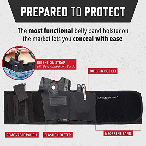 Belly Band Gun Holsters by ComfortTac, Belly Band Pistol Holster for Men & Women by, Belt Fits Smith and Wesson, Ruger, Shield, Glock - Firearm Accessories for Most Pistols and Revolvers