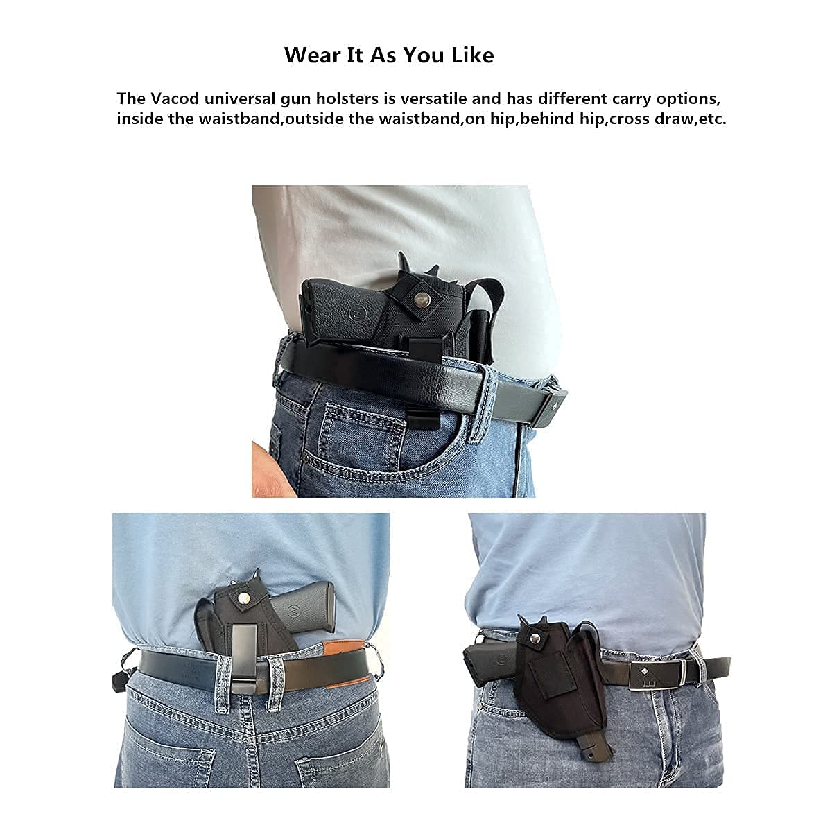 Vacod Universal Gun Holster with Mag Pouch for Concealed Carry Inside or Outside The Waistband Pistols Holsters for Right and Left Hand Draw Holster for Men/Women Black