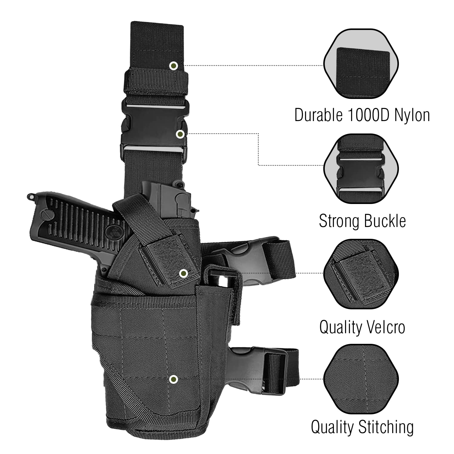 Drop Leg Holster, Thigh Holster, Tactical Holster, Leg Holster for Pistols, Universal Airsoft Right/Left, IWB/OWB 9mm Holster for Concealed Carry with Magazine Pouch - Black, Right Handed Drop Holster