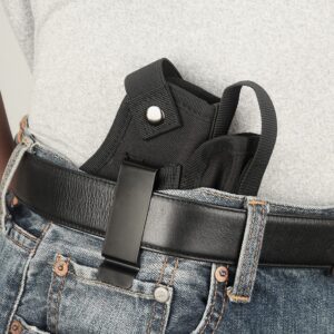 Universal Concealed Carry Holster, Inside or Outside Belt, Right/Left Hand Holster, 380 Holster, IWB/OWB 9mm Belt Holster for Subcompact Full Size Pistols (Black, mag Pouch)