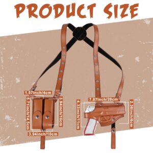 Halloween Shoulder Holster Leather Vertical Gun Holster for Concealed Carry Adjustable Vintage Gun Shoulder Holster with Magazine Pouch Western Cowboy Costume Accessories for Masquerade Party (Brown)