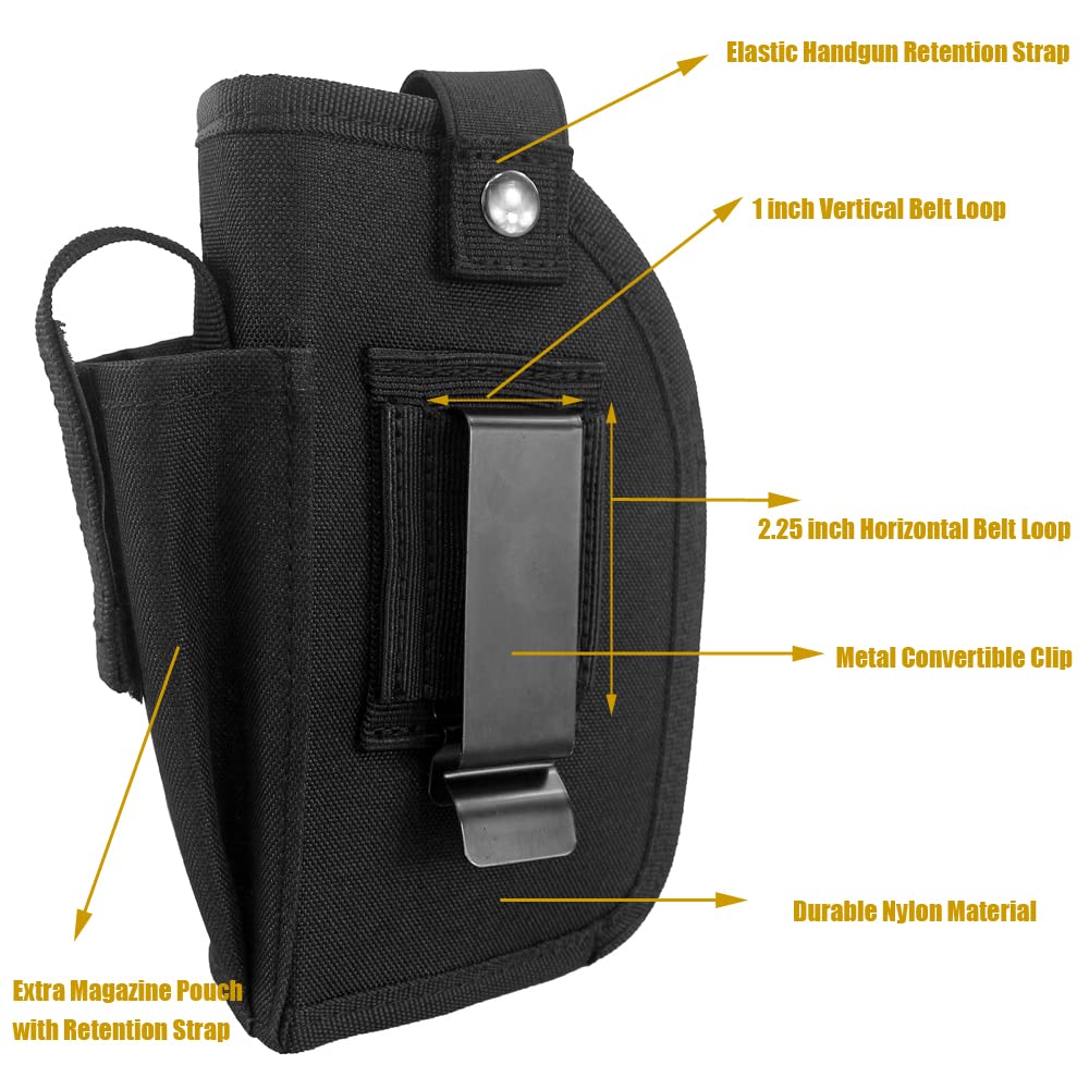 Bursport Concealed Carry Gun Holster with Mag Pouch Fits Handgun with Laser Light Mounted IWB OWB Ambidextrous Use by Convertible Clip