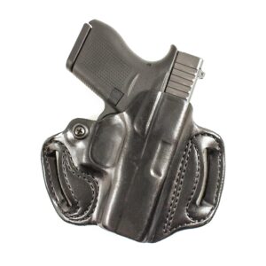 desantis mini slide holster, premium gun holster, made of premium saddle leather, fits glock 43, glock 43x, glock 48, adjustable tension device, right-hand draw, black