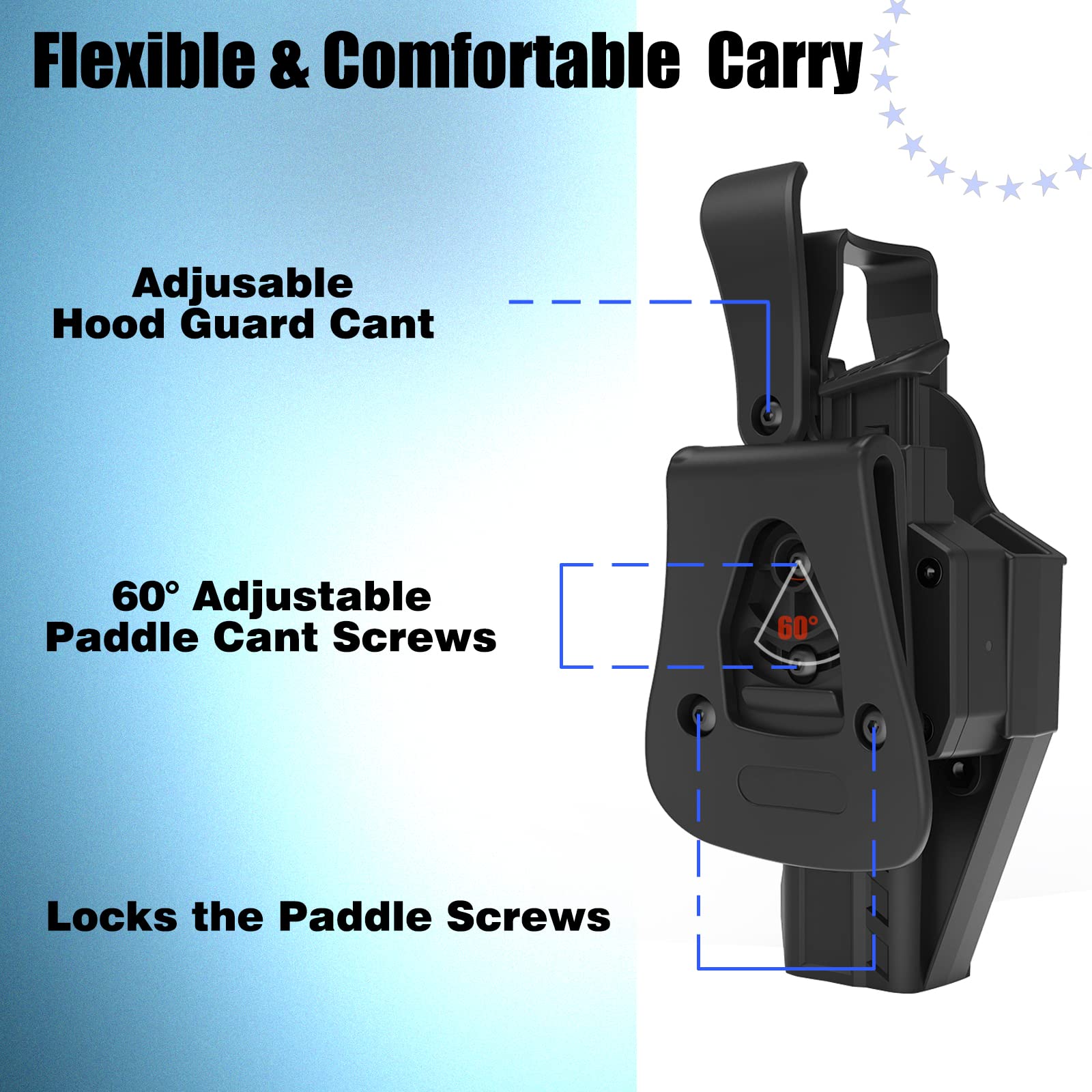 G19 Level 3 Retention Duty Holster for Gen 1 2 3 4 5 Glock 19/17/19X, Glock 23/32, Glock 45/44, Law Enforcement, Adjustable /Cant Polymer Duty Belt Gun Holster - Right Handed