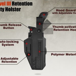 G19 Level 3 Retention Duty Holster for Gen 1 2 3 4 5 Glock 19/17/19X, Glock 23/32, Glock 45/44, Law Enforcement, Adjustable /Cant Polymer Duty Belt Gun Holster - Right Handed