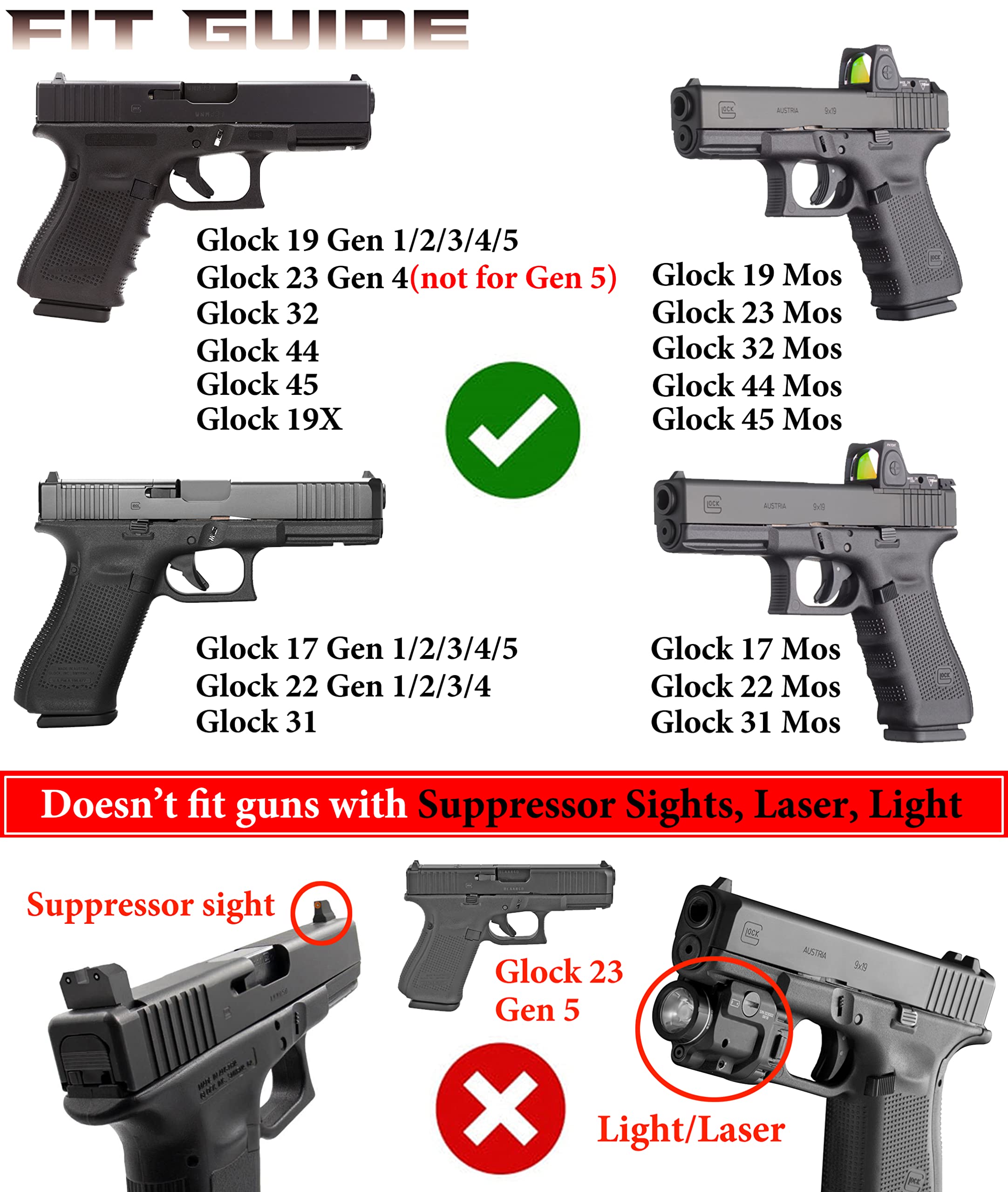 G19 Level 3 Retention Duty Holster for Gen 1 2 3 4 5 Glock 19/17/19X, Glock 23/32, Glock 45/44, Law Enforcement, Adjustable /Cant Polymer Duty Belt Gun Holster - Right Handed
