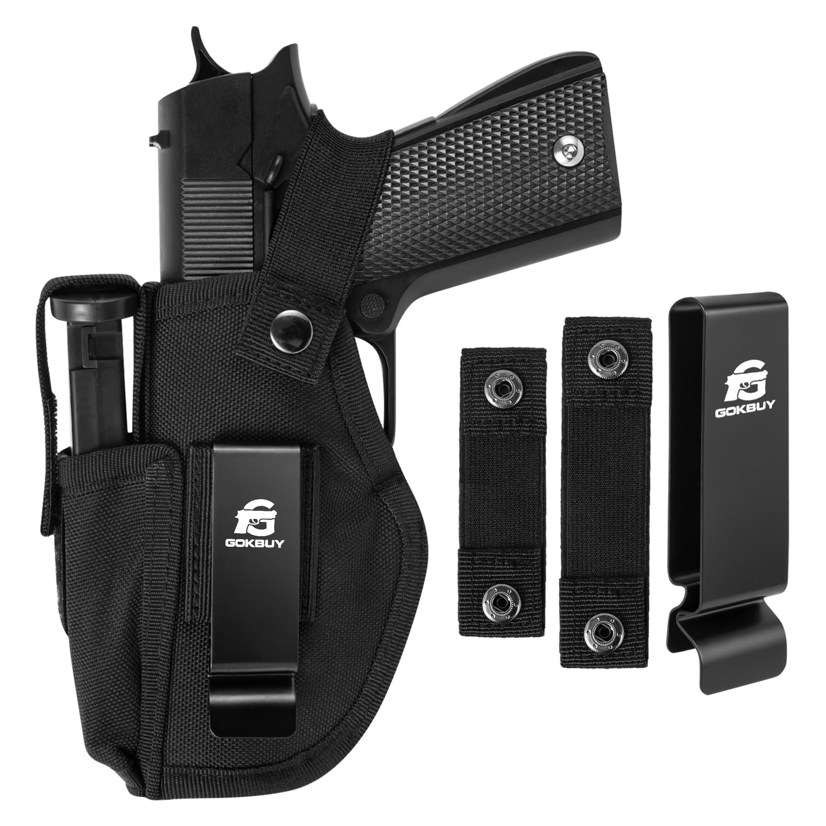 Gokbuy Gun Holster with Magazine Pocket for Pistols 9mm 380 45ACP Glock 17 19 26 27 42 43, IWB/OWB Compact Subcompact Hand Gun Holder Fits S&W M&P SIG, Black