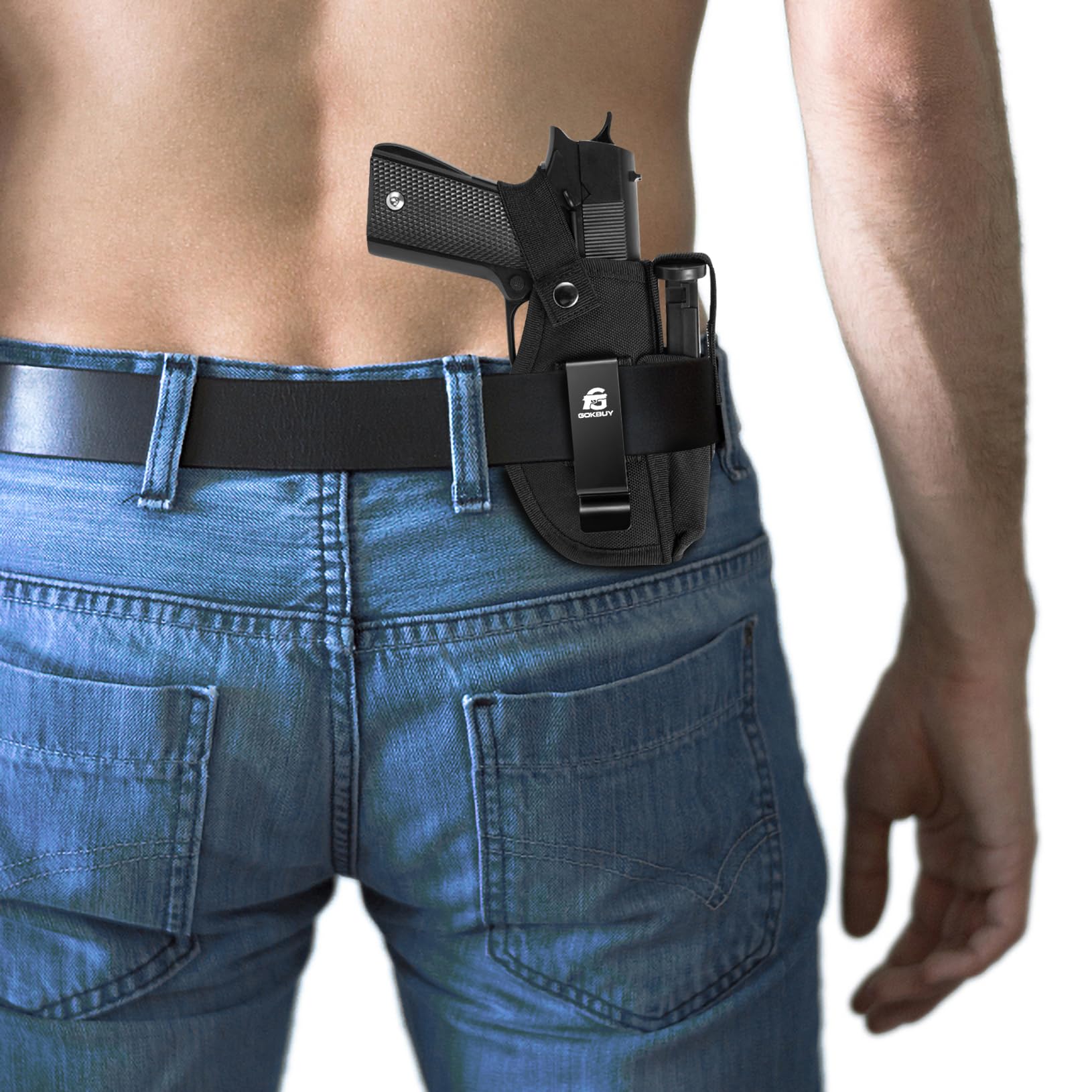 Gokbuy Gun Holster with Magazine Pocket for Pistols 9mm 380 45ACP Glock 17 19 26 27 42 43, IWB/OWB Compact Subcompact Hand Gun Holder Fits S&W M&P SIG, Black