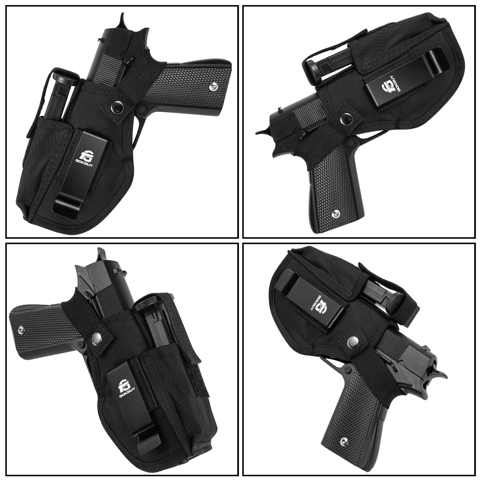 Gokbuy Gun Holster with Magazine Pocket for Pistols 9mm 380 45ACP Glock 17 19 26 27 42 43, IWB/OWB Compact Subcompact Hand Gun Holder Fits S&W M&P SIG, Black