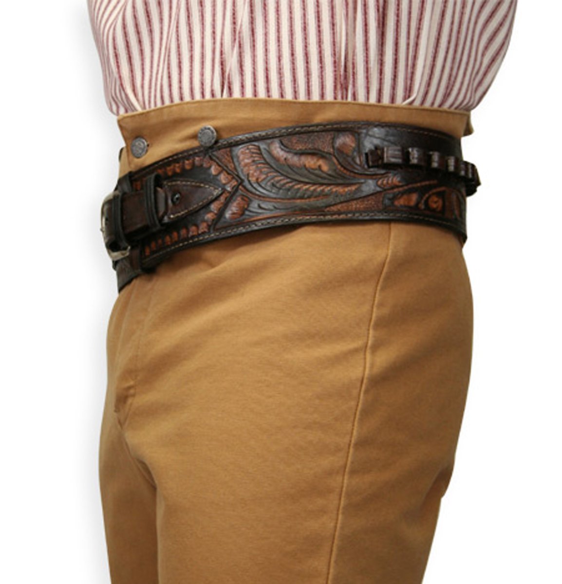 Historical Emporium .44/.45 Cal Standard Right Hand Western Gun Belt and Holster Tooled Leather 38 Two-Tone Brown