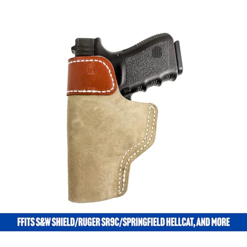 DeSantis Sof-Tuck Gun Holster with Adjustable Cant, Soft No-Slip Suede, Fits S&W SHIELD/RUGER SR9C/SPRINGFIELD HELLCAT, Unisex Holster, Available for Most Concealable Handguns in Right and Left Hand