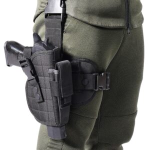 drop leg holster right handed - airsoft holster with magazine pouch thigh pistol gun holster tactical adjustable,suitable to hold full size mid size and compact pistols. (black)