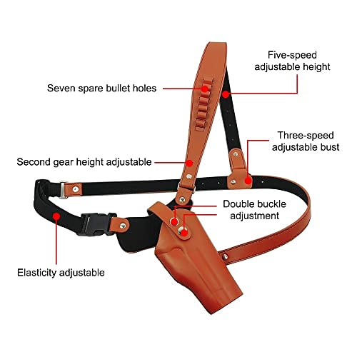 Leather Shoulder Holster, Adjustable Chest Holster Gun Harness Holster with 7 Bullet Holes for Men Women (Black)