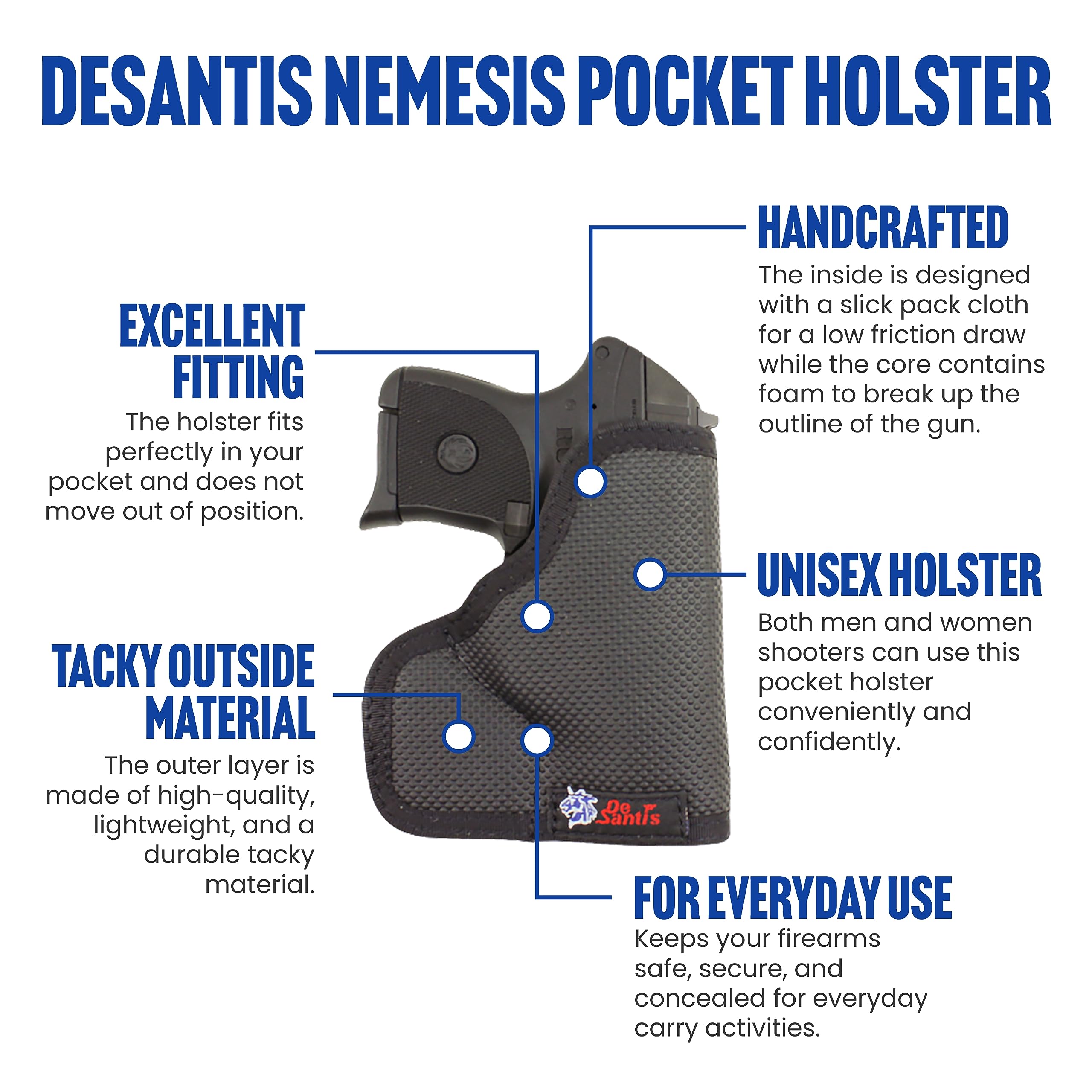 DeSantis Nemesis Pocket Holster For Pistols, Made of Quality Tacky Material, Ambidextrous, Unisex Gun Holster, Fits KELTEC P32, P3AT, RUGER LCP 380CAL, TAURUS 738 TCP 380CAL, Black