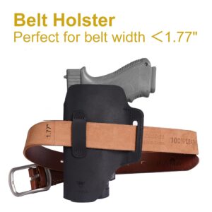 VIPERADE PJ21 Gun Holster, Universal Leather Holster Fits Gun with Laser or Light, Holster for Glock 19, 17, Smith and Wesson Shield, Sig Sauer, Right Handed Outside Waistband Holster (Black)