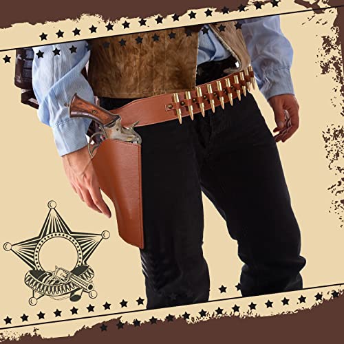 Cowboy Gun Belt and Holster Masquerade Western Holster Cowboy Costume Accessories Vintage Cowboy Cosplay PU Leather Holster Belts for Halloween Party (Right Holster)