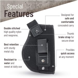 IWB Gun Holster by PH - Concealed Carry Soft Material - Soft Interior - Fits Most Small 380, Keltec, Sig P238, S&W Bodyguard .380 - Remington RM .380 - Ruger TCP - Seecamp LWS32 LWS38 (Right)