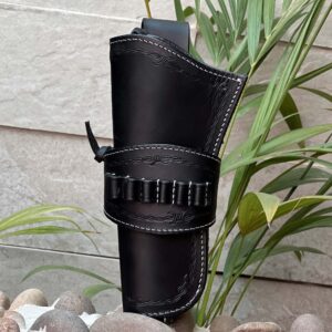 Hulara Leather Cowboy Holster with Ammo Loops .45 Auto, 45 ACP and .44 Cal. Western Holster fit 4" to 8" Western Gun Belts Holster 45 Revolver