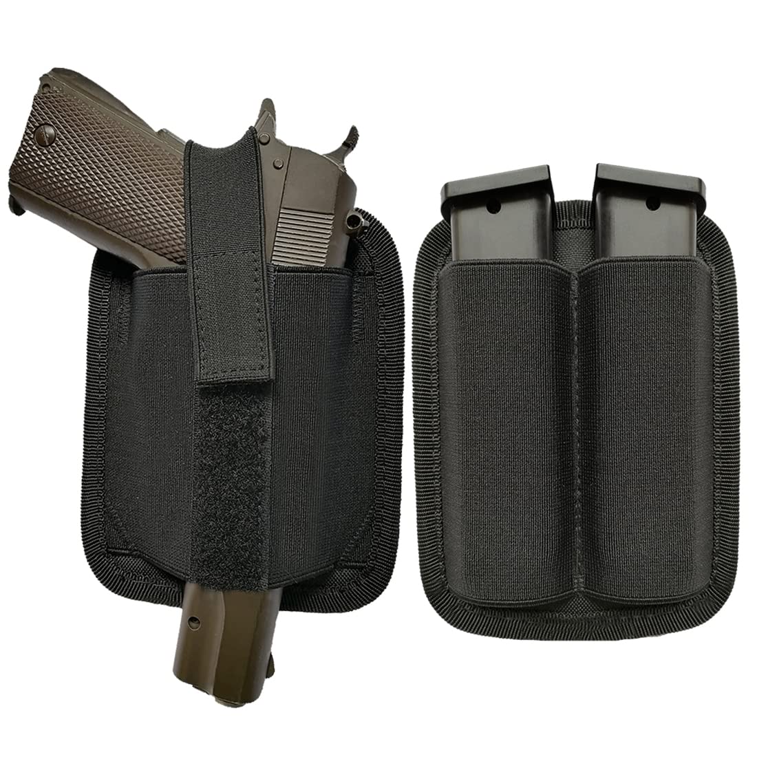 Gun Holster/Double Magazine Pouches for Concealed Carry, Waistband Pistol Holster, Men/Women Universal Handgun Holster for Right/Left Hand (Black)