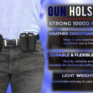 Gun Holster/Double Magazine Pouches for Concealed Carry, Waistband Pistol Holster, Men/Women Universal Handgun Holster for Right/Left Hand (Black)