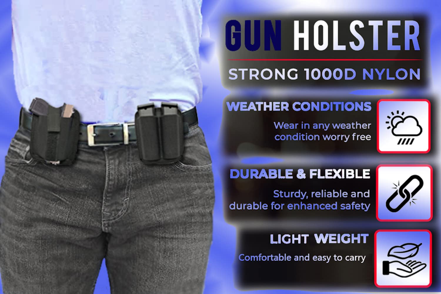 Gun Holster/Double Magazine Pouches for Concealed Carry, Waistband Pistol Holster, Men/Women Universal Handgun Holster for Right/Left Hand (Black)