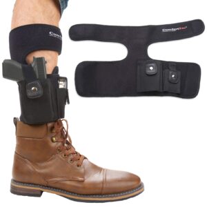 comforttac ankle holster with calf strap and spare magazine pouch for concealed carry - one size fits most - compatible w/glock 19, 26, 36, 42, 43, s&w shield, bodyguard 380, ruger lcp, lc9, and more