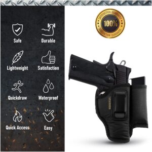 Houston Gun Holsters IWB Gun Holster with Mag Pouch by Houston - ECO Leather Concealed Carry Soft Material | FITS 1911 5inch & 4inch Barrel, Browning 9 mm (Right), Carbon Fiber