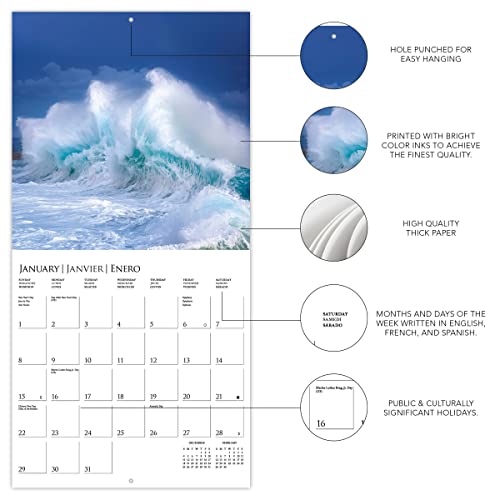 Graphique Seascapes Wall Calendar - 16-Month 2023 Calendar, 12"x12" w/ 3 Languages, 4-Month Preview, & Marked Holidays…