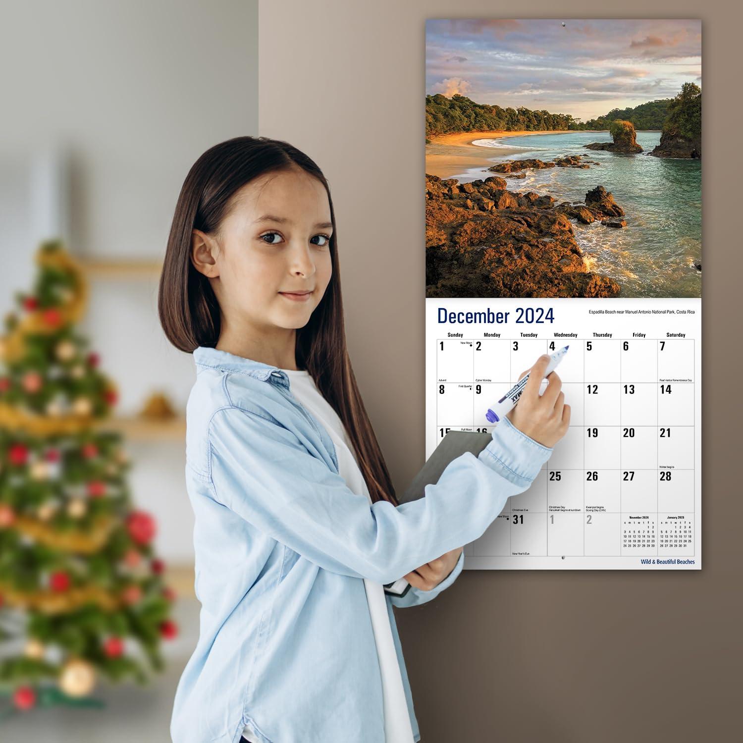 MICASA Wild & Beautiful Beaches 2024 Hangable Monthly Wall Calendar | 12" x 24" Open | Thick & Sturdy Paper | Giftable | Beautiful Tropical Scenic Travel Nature | Your Daily Getaway