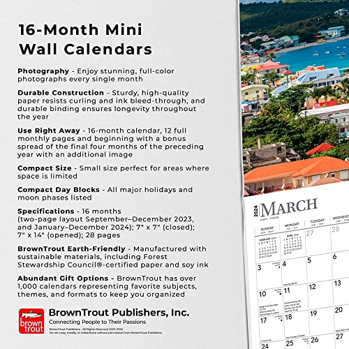 The Caribbean | 2024 7 x 14 Inch Monthly Mini Wall Calendar | BrownTrout | Travel Nature Beach Tropical