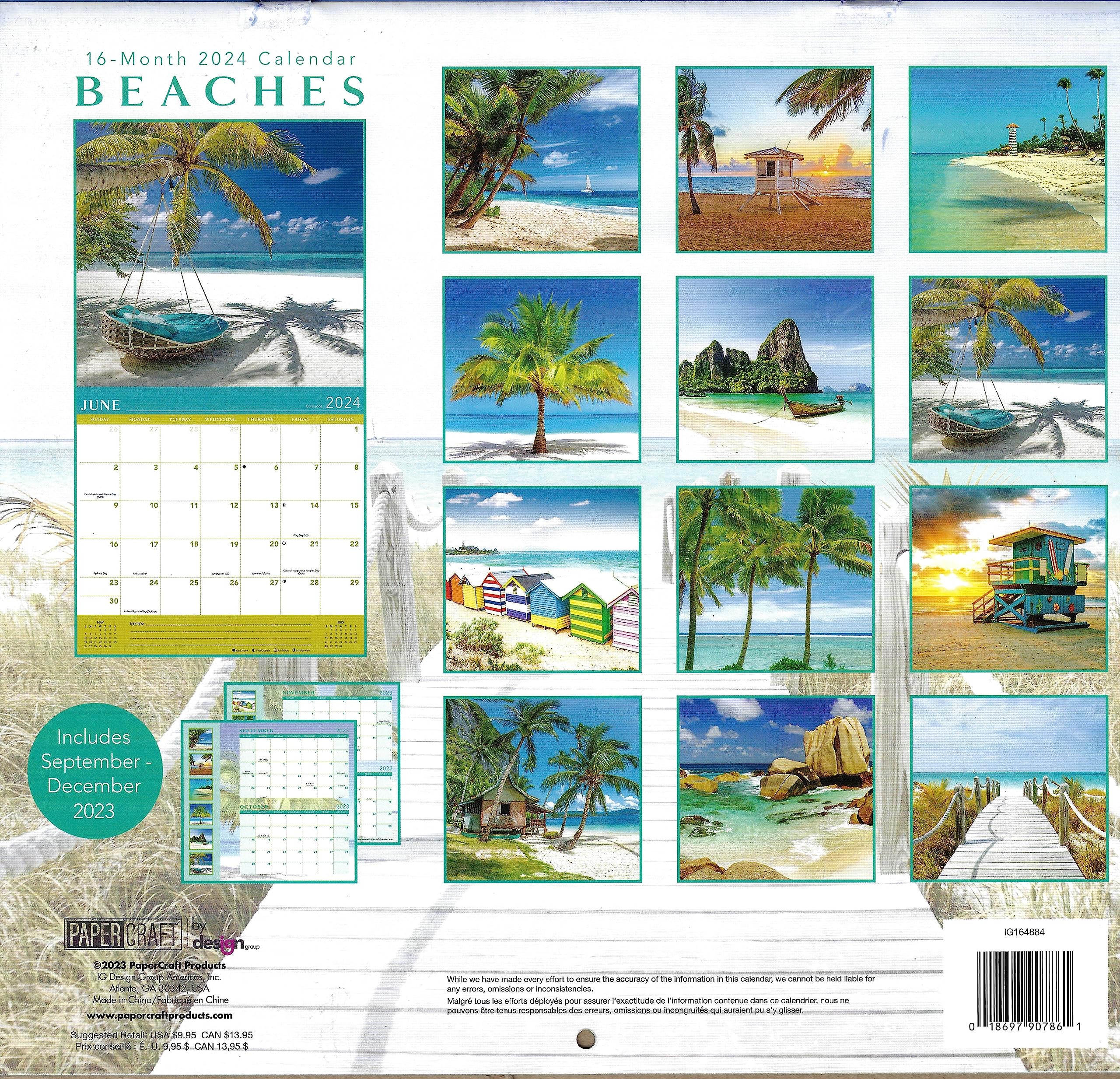 Beaches 2024 Full Size Wall Calendar for Planning, Scheduling, and Organizing