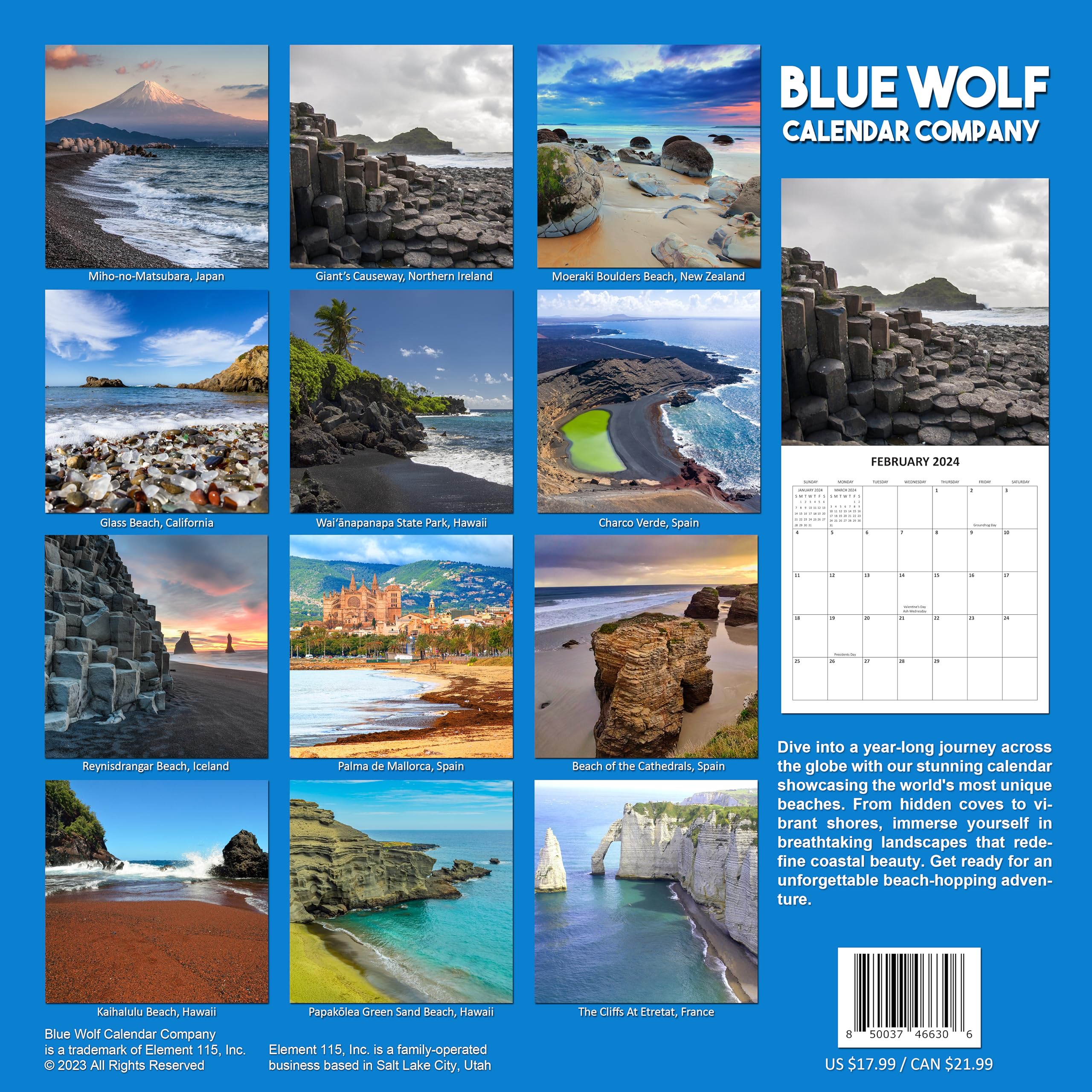 2024 Beaches Monthly Wall Calendar | 12" x 24" | Thick Sturdy Paper | Nature Landscapes Calendar 2024