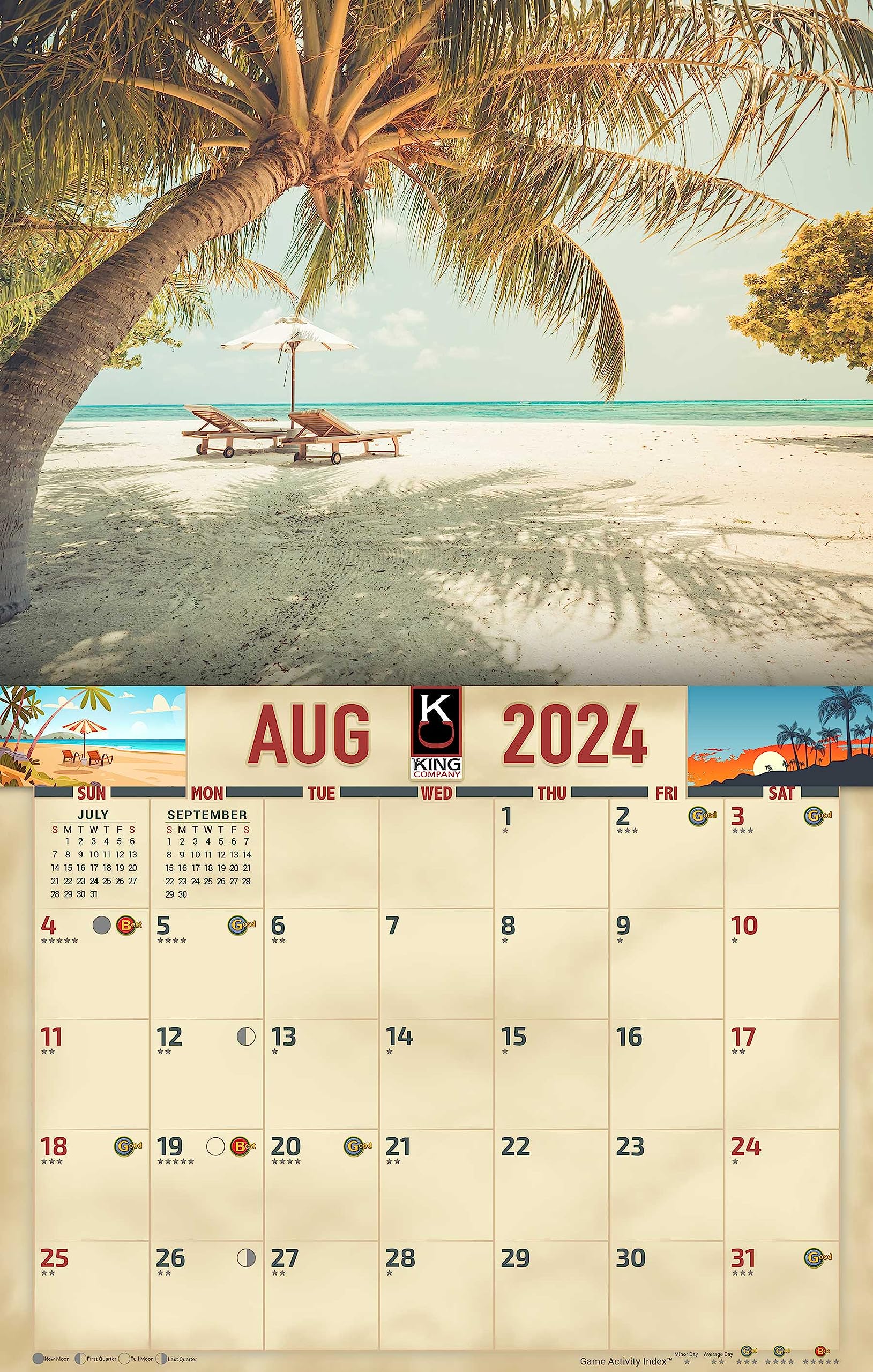 2024 Beaches Scenic Wall Calendar 16-Month X-Large Size 14x22, Best Beach Paradise Calendar by The KING Company-Monster Calendars