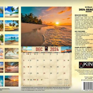 2024 Beaches Scenic Wall Calendar 16-Month X-Large Size 14x22, Best Beach Paradise Calendar by The KING Company-Monster Calendars