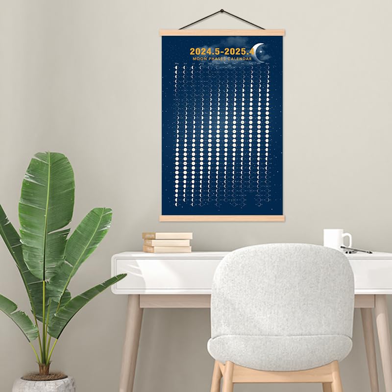 2024 May- 2025 April Moon Phase Calendar Print Poster Vertical Canvas Material Lunar Cycle Chart Ready to Hang with Frame Space Wall Art Decor (16 X 24 Inch)