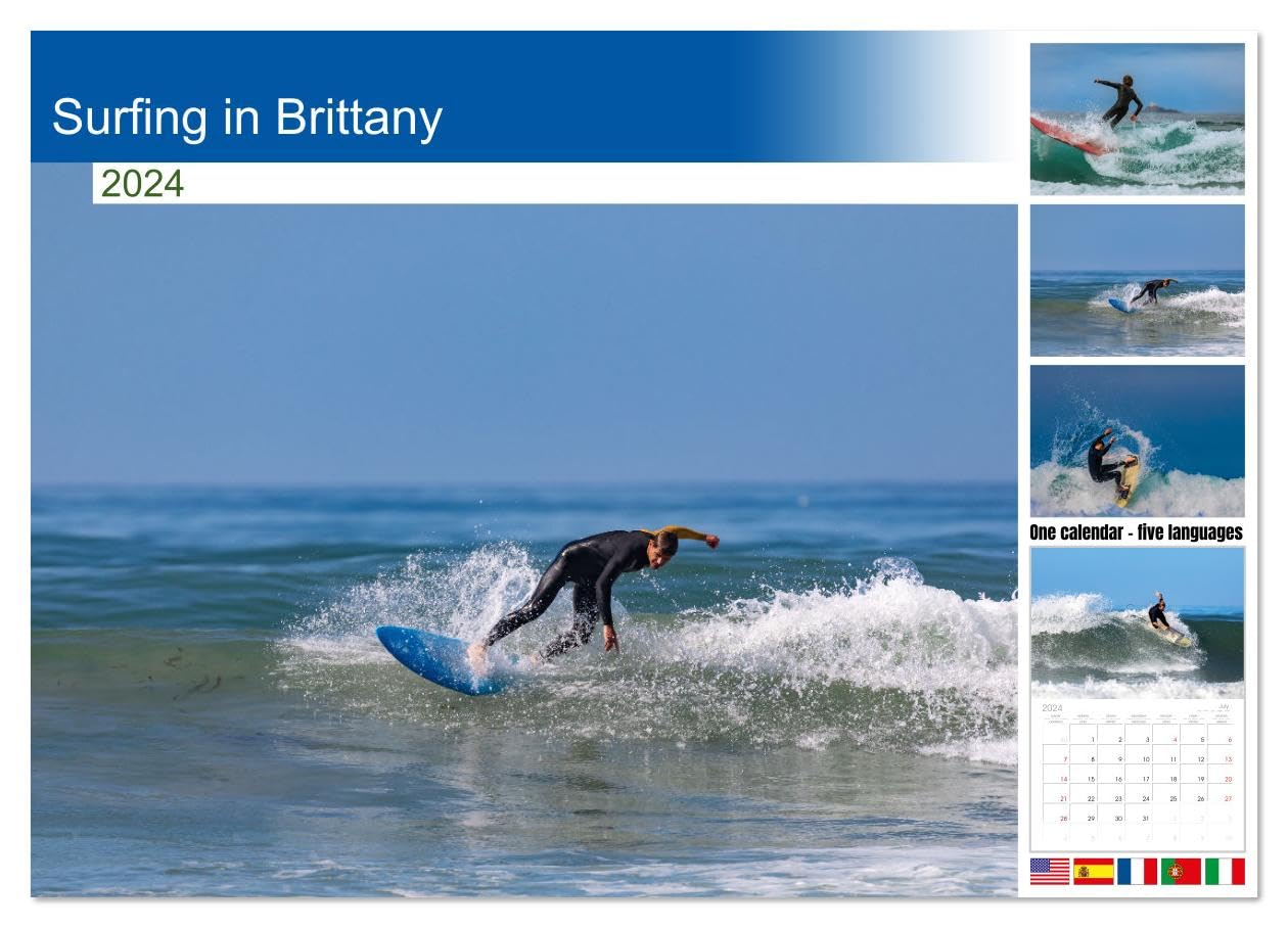 Surfing in Brittany (Monthly Wall Calendar 2024 11.7" x 16.5" (open)), CALVENDO 14 Month Calendar