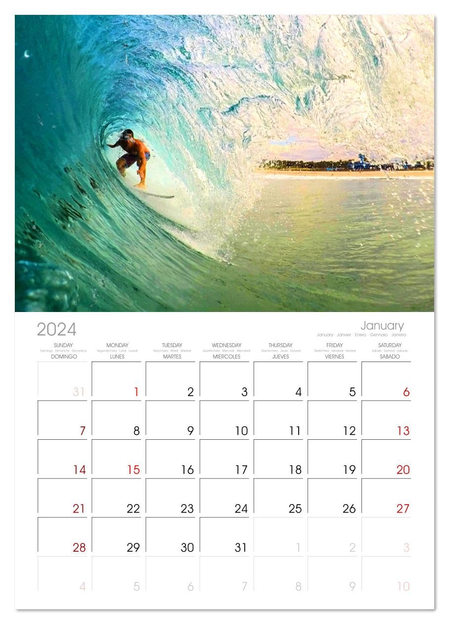 Surfen - from Inside the Barrel (Monthly Wall Calendar 2024 11.7" x 16.5" (open)), CALVENDO 14 Month Calendar