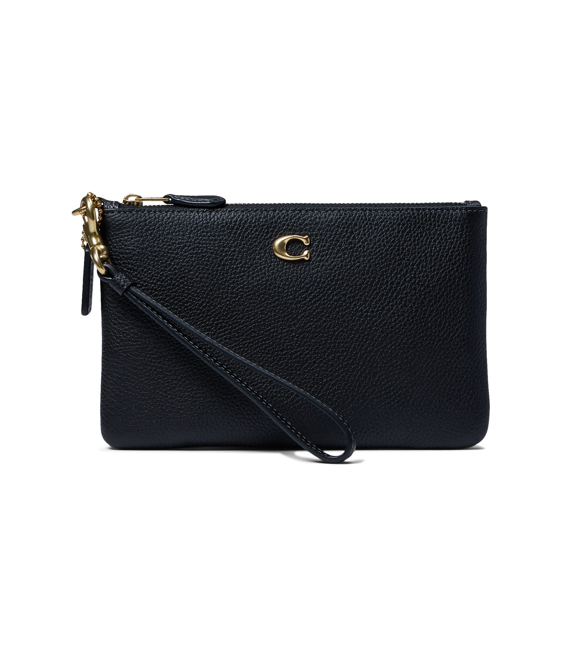 Coach Polished Pebble Small Wristlet, Black, One Size