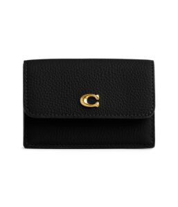 coach women's essential polished pebble mini trifold wallet, b4/black, one size