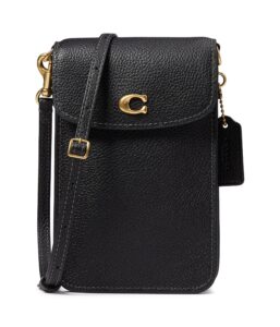 coach polished pebble leather c phone crossbody, black